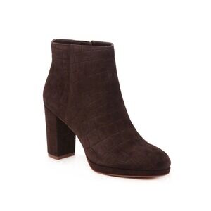Vince Camuto Womens Ankle Side Zip Rounded‎ Toe Brown Suede Crocodile Booties 8M